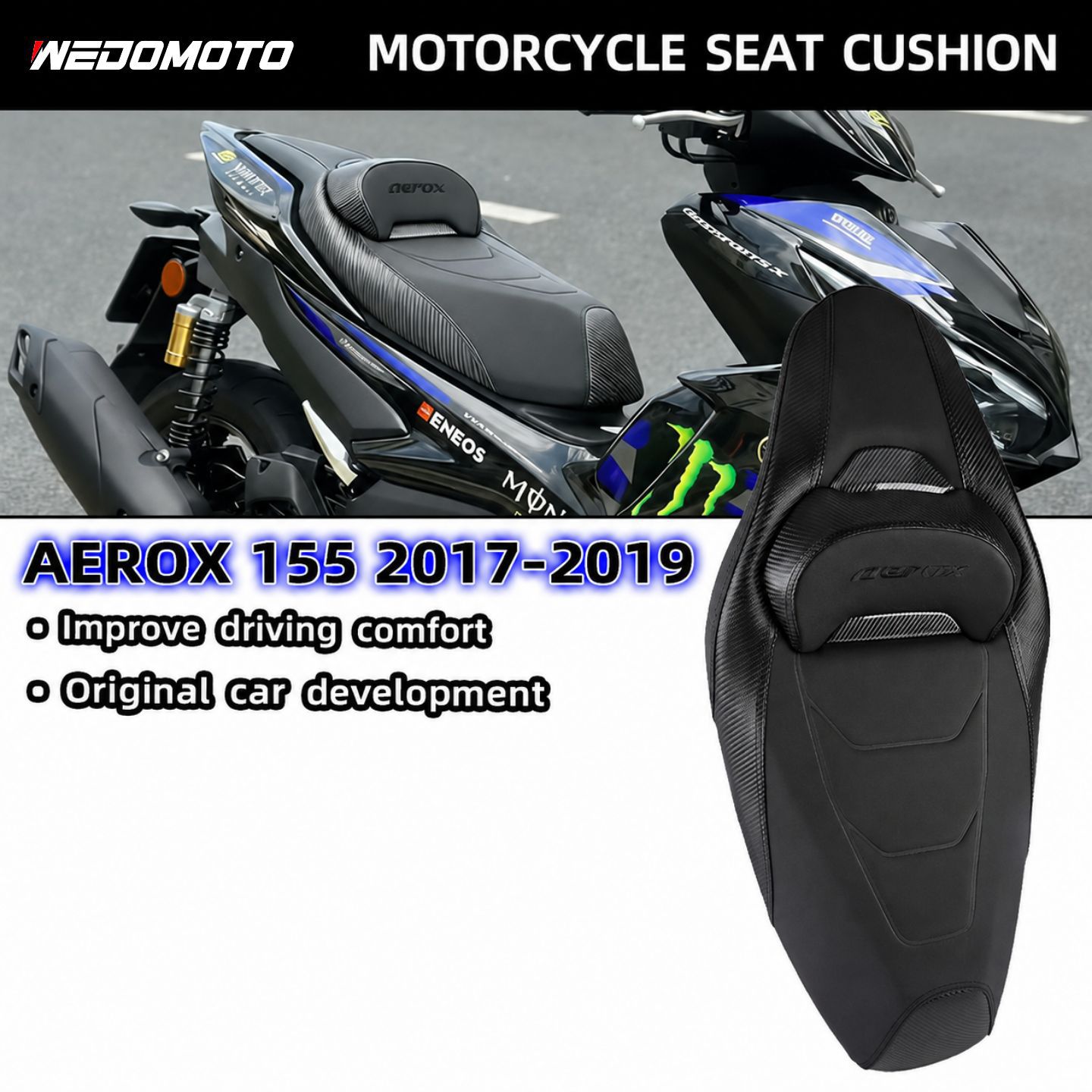Suitable for 17-26 Models of Yamaha Aerox155/Nvx155, Thickened Seat Cushion, Universal for All Seasons, Modified Accessories