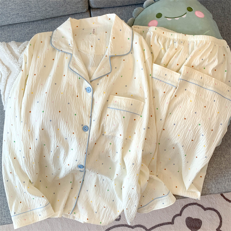 [Lightning Warehouse Spring and Autumn New Style] Cloud Cotton Long Sleeve Cardigan Pajamas Women's Cute Cartoon Style Home Clothes Set