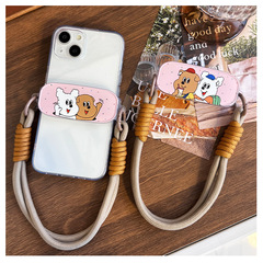 白色小羊手機背夾斜挎撞色掛繩防丟神器可拆卸結實耐用便攜閨蜜款