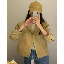 现货 韩系chic 温柔复古西装领气质麂皮宽松外套女装春秋季新款