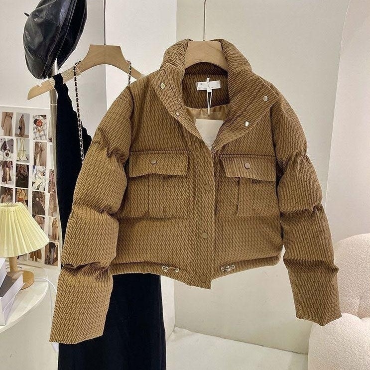 Abbigliamento da donna, cappotti invernali, giacche per donna, corto cappotto invernale in cotone largo in stile coreano, giacca dal design spesso di piccole dimensioni, giacca in cotone in stile coppia_voghion.com