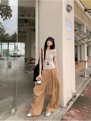 美式斜肩镂空T恤女夏季2025新款修身显瘦短款露肚脐辣妹百搭上衣