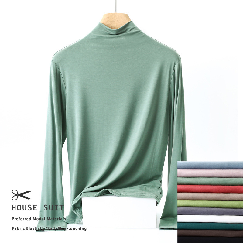 Women's Half-high Collar Base Shirt Spring and Autumn Thin Modal Long-sleeved Autumn T-shirt Slim-fit Western Style All-match Top