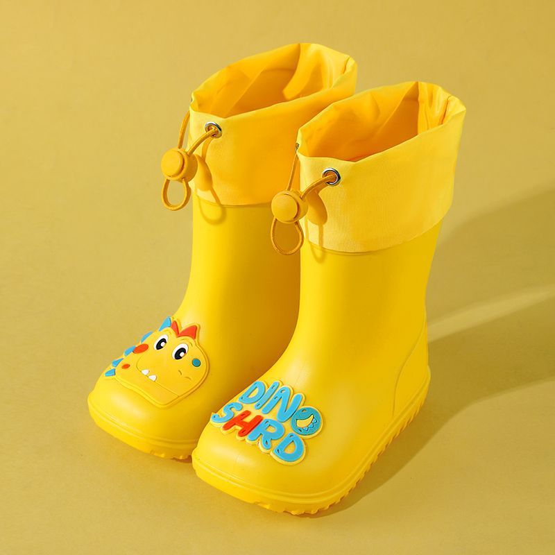 Children's Rain Boots Non-Slip Mid-Tube Soft Rubber Kindergarten Baby Water Shoes Waterproof Non-Slip Cute Upgraded Drawstring