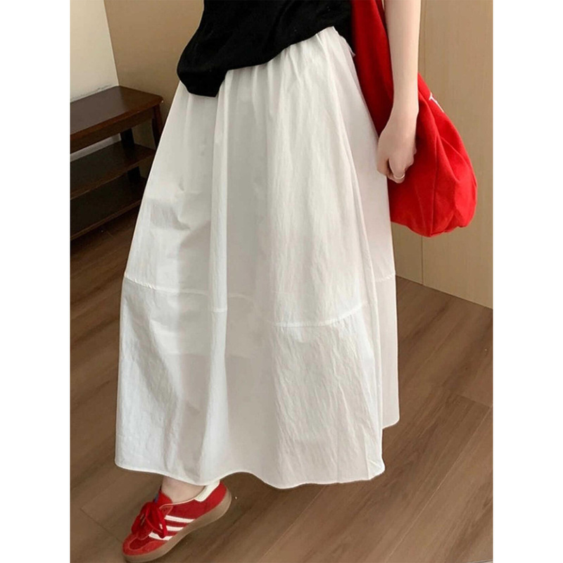 White High-Waisted Anti-Wrinkle Quick-Dry Umbrella Skirt for Women, Spring/Summer 2026 New Model, Solid Color A-Line Mid-Length Workwear Skirt