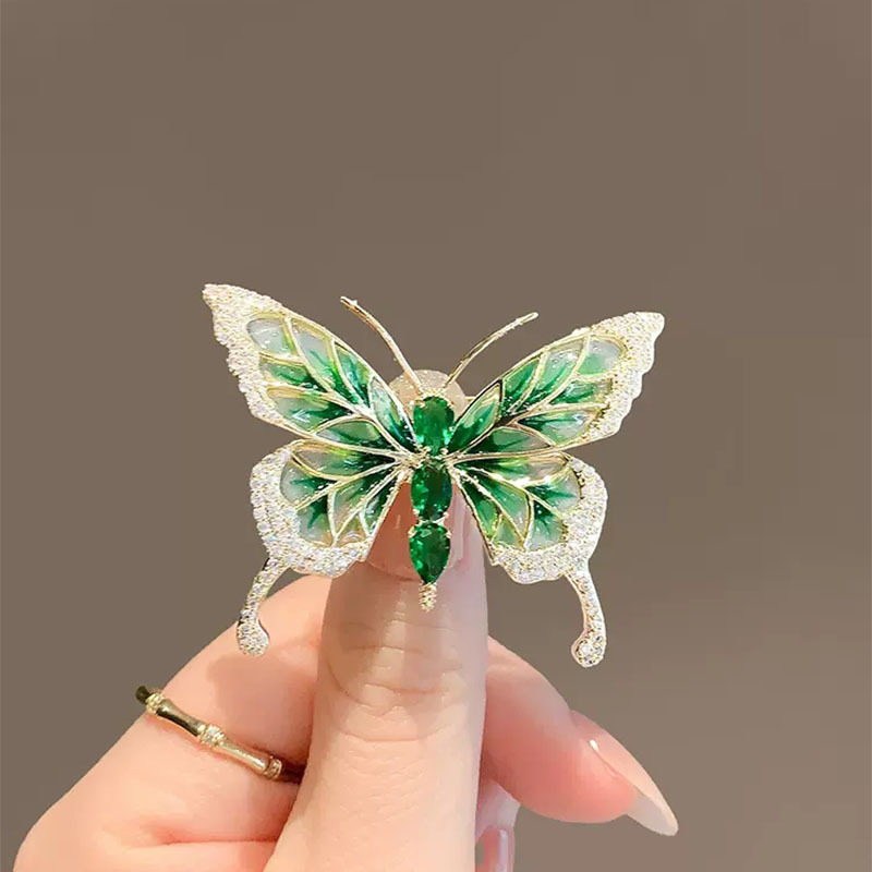 精緻琺瑯蝴蝶胸針女奢華氣質西裝毛衣胸花鑲鑽別針固定衣服配飾品