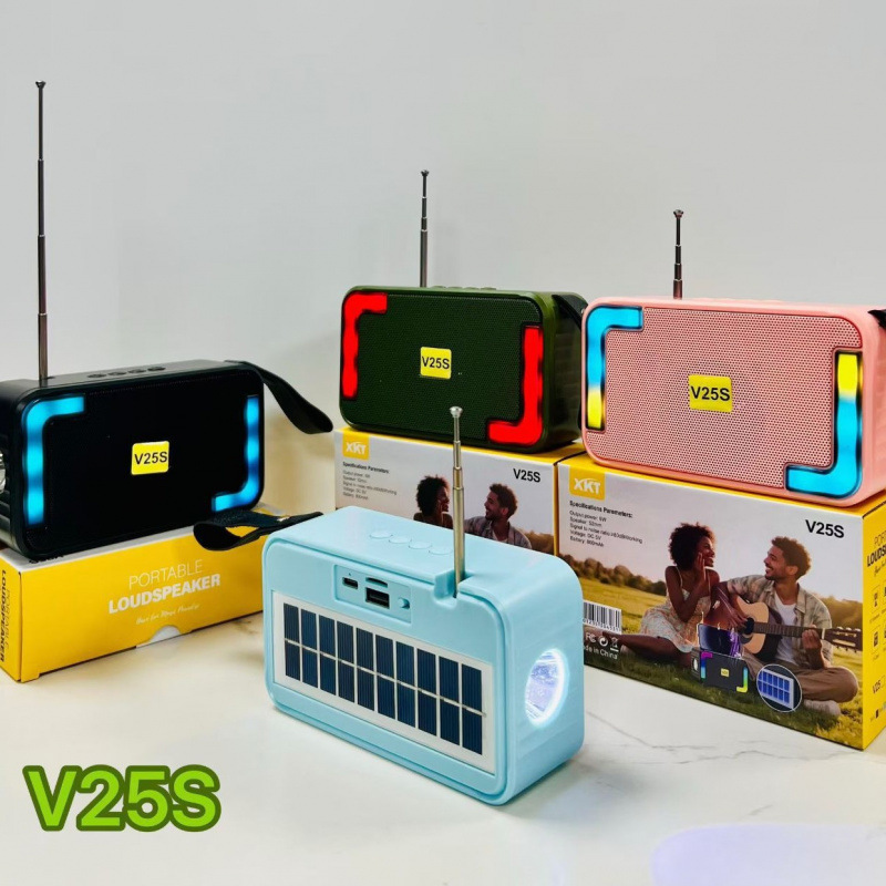 V25S太阳能蓝牙音箱带手电筒便携七彩灯音响户外家用桌面低音炮