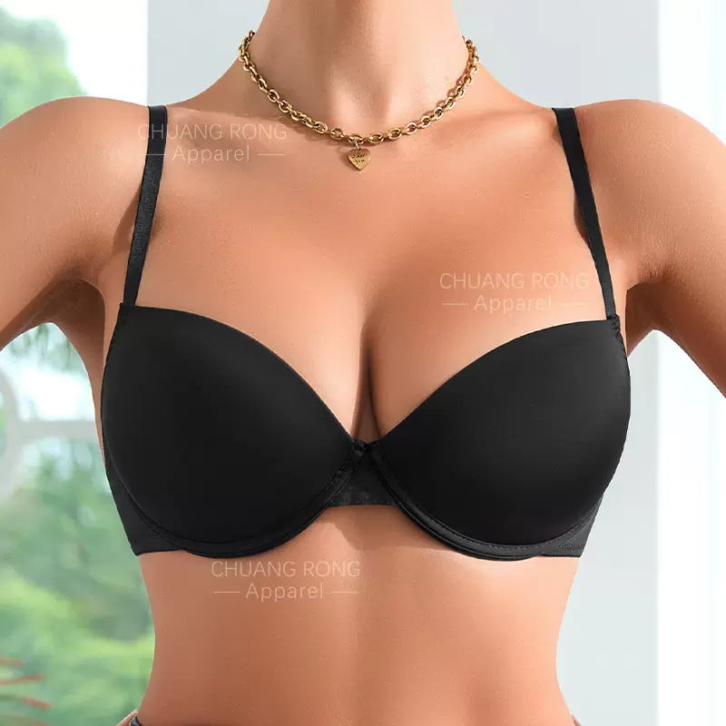 欧美风法式跨境无痕内衣女上托聚拢支撑薄款透气大码锦纶光面文胸