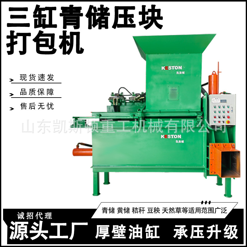 凯斯顿三缸液压全自动青储玉米秸秆稻草甘蔗叶压块打包机