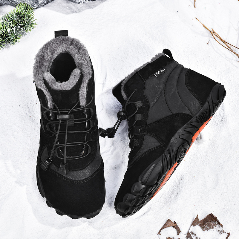 Cross-border outdoor hiking thickened and lined warm sports cotton shoes, anti-slip and wear-resistant five-finger large size mountaineering snow boots