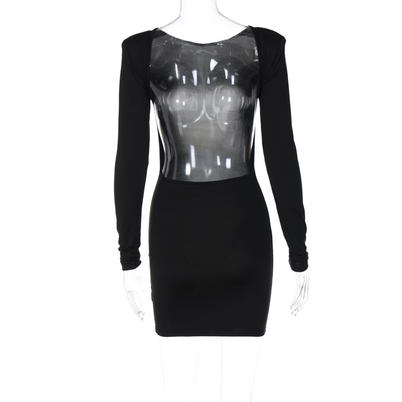 Autumn Winter Women Clothing Solid Color Long Sleeve Dress Sexy Backless Sheath Dress
