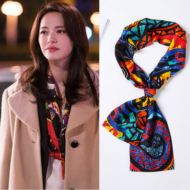 New Silk scarf women's small long narrow silk scarf spring and autumn scarf professional temperament scarf shirt accessories tie bag hair band
