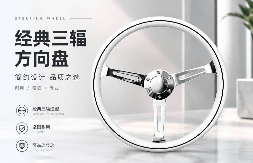 15inch White retro car steering wheel modification universal electroplated bracket ABS material racing steering