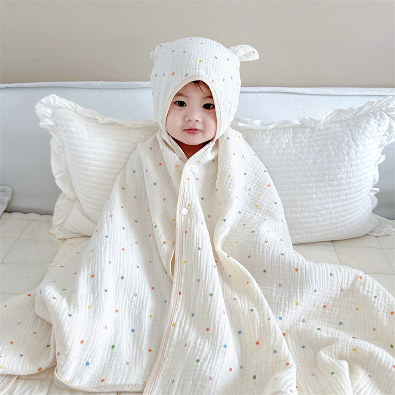 Baby Four-Layer Gauze Cloak Soft Hooded Bath Towel Cloak Cartoon Absorbent Bathrobe Kidsren's Baby Hooded Bathrobe