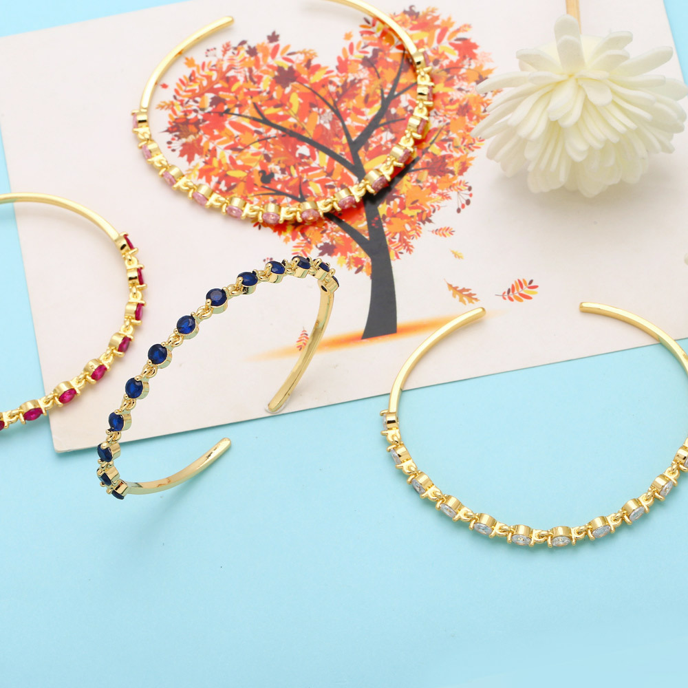 Fashion Round Copper Plating Inlay Zircon Bangle 1 Piece