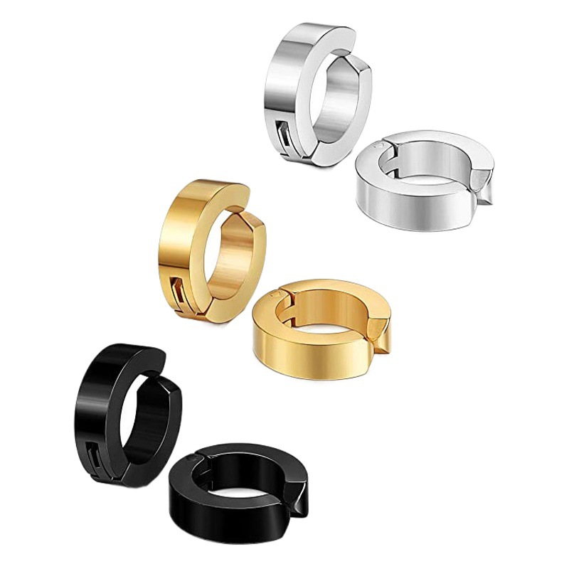 Foreign Trade Cross-border Explosions Stainless Steel Ear Clip Unisex Titanium Steel Ear Buckle Vacuum Plating Puncture Earrings
