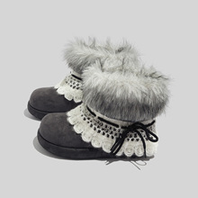蓓尔加绒厚底雪地靴女款2025新款冬季防滑保暖毛毛二棉鞋子B3007