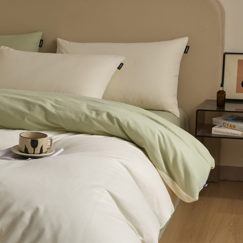 High-end nuevo algodón molido cama gaza de cuatro piezas conjunto de color sólido de doble parche de algodón puro tipo a sábanas de cama 4 suave