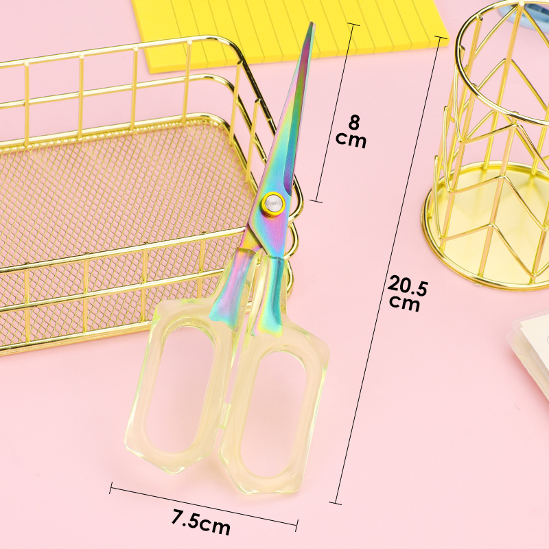 녹색 투명 손잡이 사무실 가위-큰 뾰족한 색상 티타늄 색상 (카드 패키지)