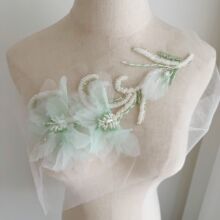 A103手缝珍珠芯立体欧根纱花朵花片婚纱礼服头纱手工diy装饰材料