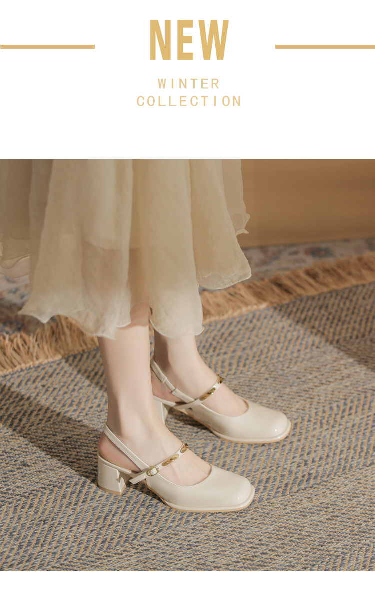 Sandal cao gót nữ hở mũi mũi vuông gót thô 9 cm — màu đen chi tiết 2