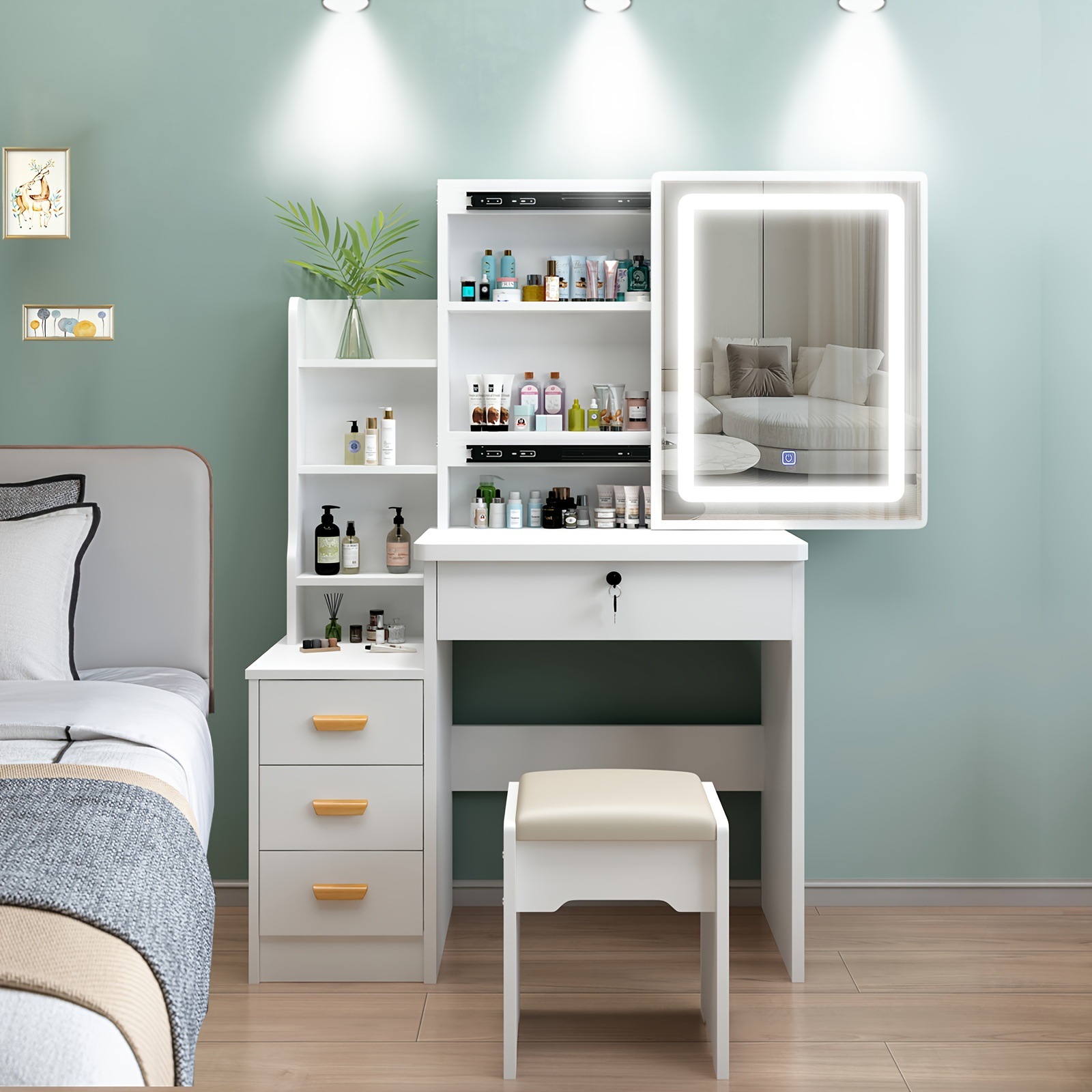 2025 nuevo tocador de generación de cabello transfronterizo con luz y espejo 3 modos de iluminación