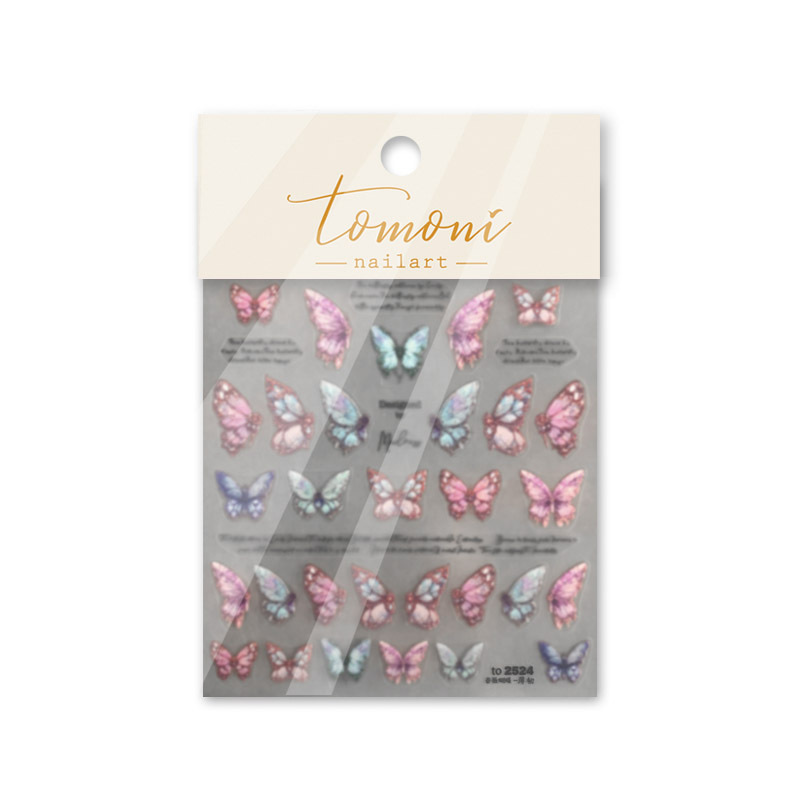 tomoni Thin Tough Nail Decals Pop retro cute 5D nail decals Pink Butterfly nail ornaments wholesale