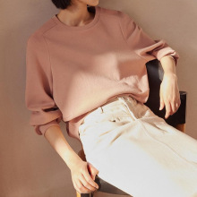 宽松圆领无帽卫衣女经典白色直筒开叉牛仔半裙休闲复古显瘦套装秋