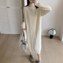 秋冬新款韩版宽松慵懒半高领打底毛衣裙女跨境外贸内搭针织连衣裙