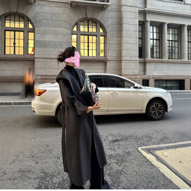 Double-Sided Wool Coat for Women 2026 Autumn and Winter Oversized Hooded Large Lapel Tie Belt High-End Woolen Coat for Women Double-Sided Wool Coat for Women 2026 Autumn and Winter Oversized Hooded Large Lapel Tie Belt High-End Woolen Coat for Women