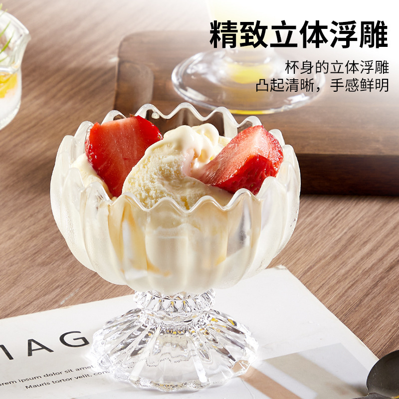Taza de helado creativa al por mayor Tazón de helado estilo ins Tazón de bebida fría Batido de postre Tazón de vidrio Ensalada de frutas Tazón pequeño