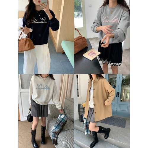 3th Morning Relaxed Minimalist Design Color-blocked Embroidered Letter Crew Neck Sweatshirt ZY2104