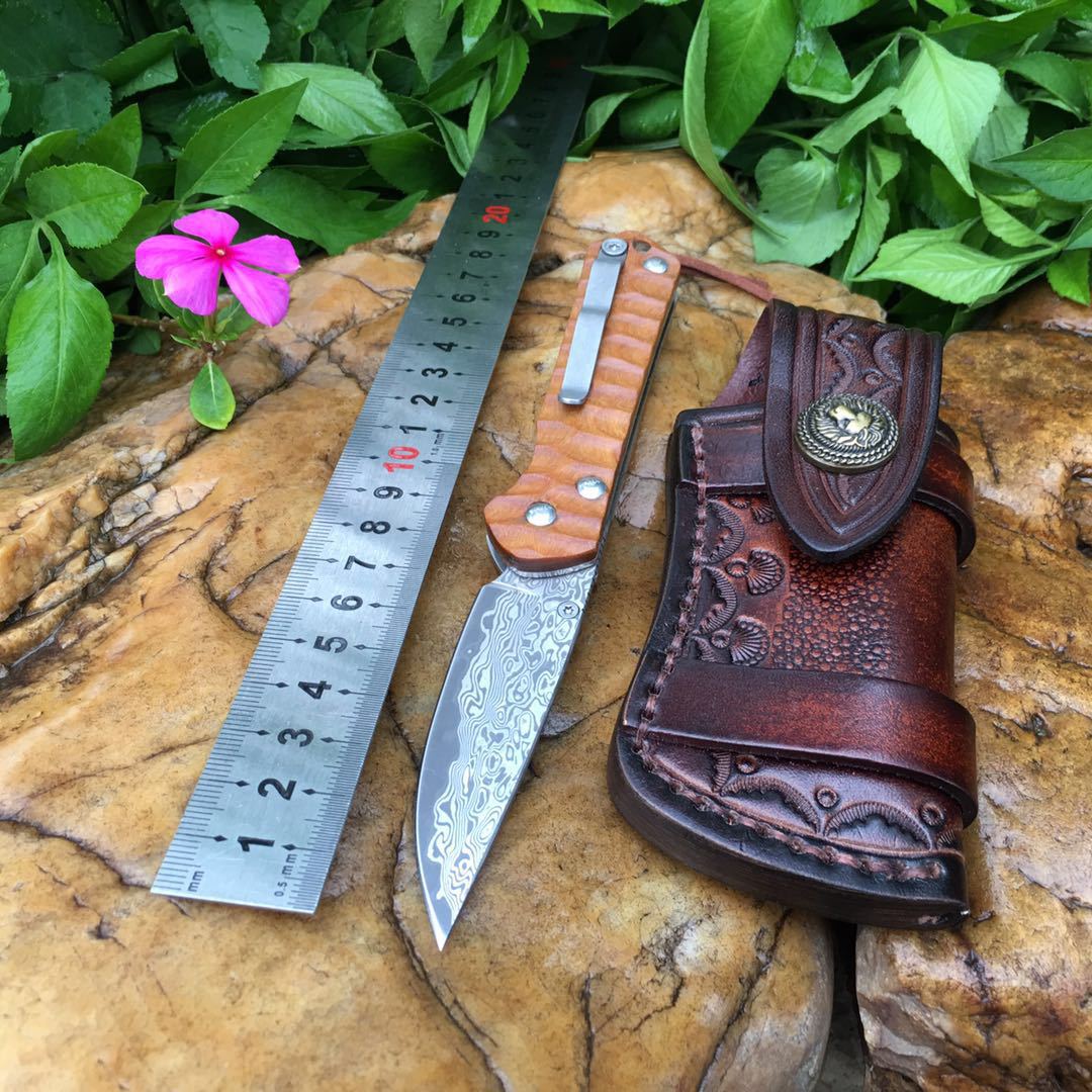 厂家批发大马士革刀户外求生刀高硬度野营折叠手工刀EDC精品小刀