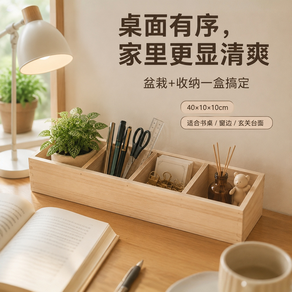 实木多格收纳盒办公收纳盒放置木盒桌面化妆品杂物整理收纳可定制