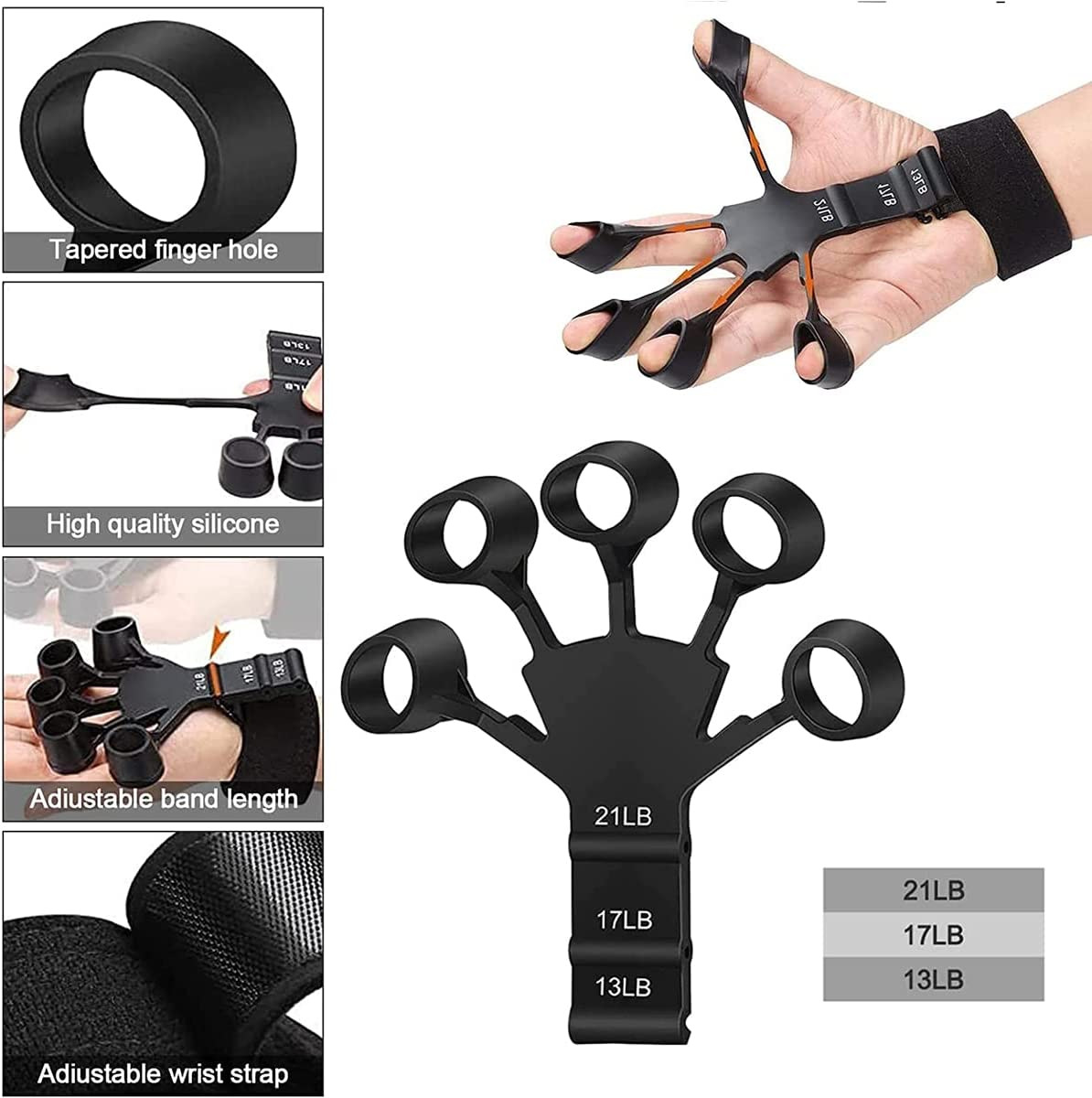 跨境爆款 硅胶5指锻炼器 finger strengthener手指训练器厂家直销