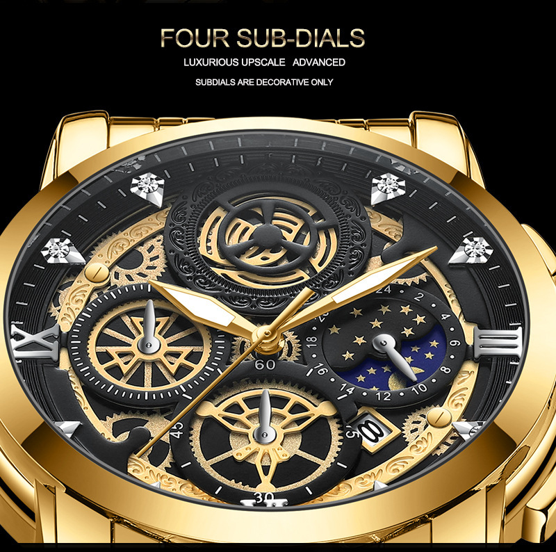 Jahr Sonne Mond Stern Herrenuhr Hohlkalender Tourbillon Quarz wasserdichte Uhr Herrenuhr_voghion.com