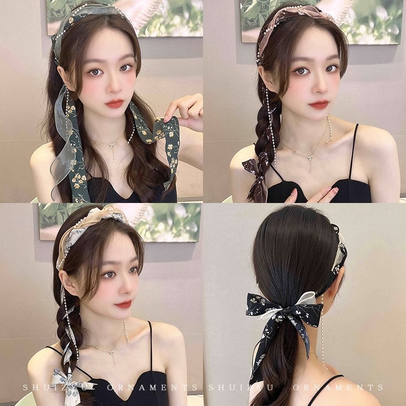 Elegante banda de pelo de perla borla cinta de pelo trenzado pelo vinculante de una pieza diadema verano diario desgaste exterior cabello vinculante cinta tocado