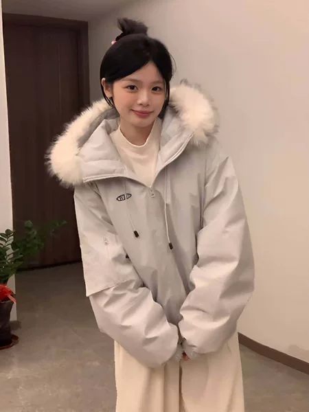 Northeastern style down jacket for women, winter thickened short cotton coat, Korean-style loose workwear jacket, trendy