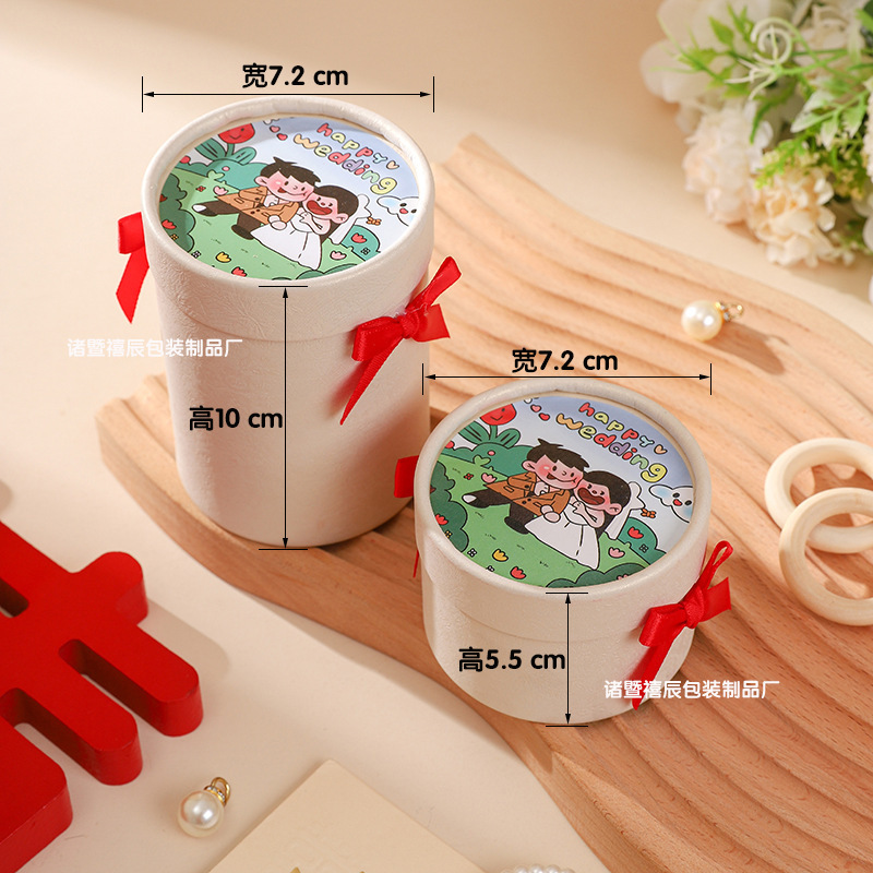 原创卡通结婚喜糖盒可爱手绘插画免折叠订婚婚礼伴手礼桌糖盒空盒|undefined