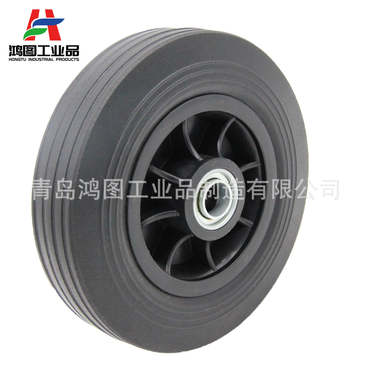 8英寸实心橡胶轮胎8*2橡胶胶粉轮免充气高载重工具车支架轮实心胎