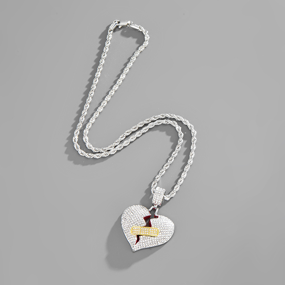 Broken Heart Pendant Necklace With Diamond Accents For Women_voghion.com