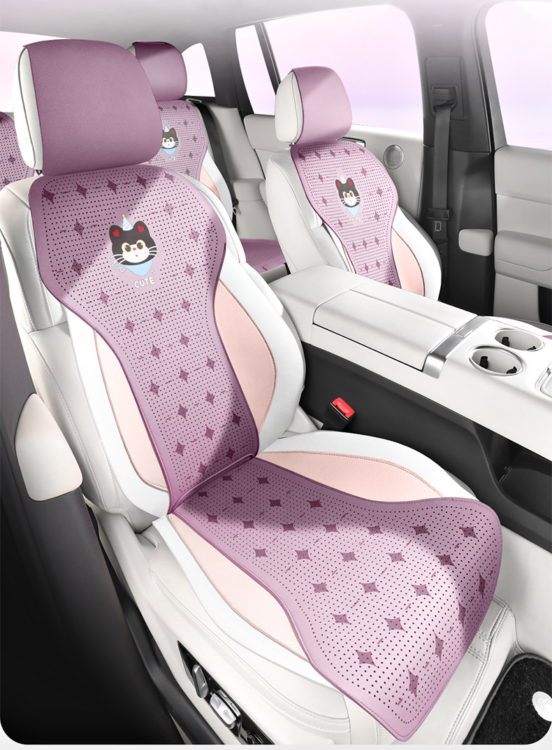 New cartoon car seat cushion, ice cream cat design, universal for all seasons and five-seater cars, breathable and dirt-resistant, car interior decoration