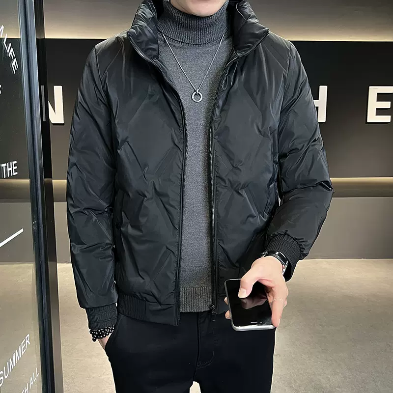 羽绒服男2022新款轻薄短款立领大码休闲灰鸭绒外套