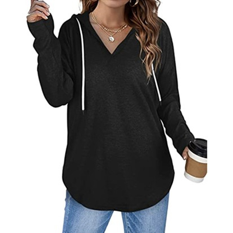 Cross-border European and American foreign trade explosions plus size women's sweater Wish best selling V-neck hooded long sleeve fitness top