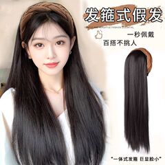 假发女发箍假发一体黑长直发增发量化纤高温丝U型半头套厂家直销