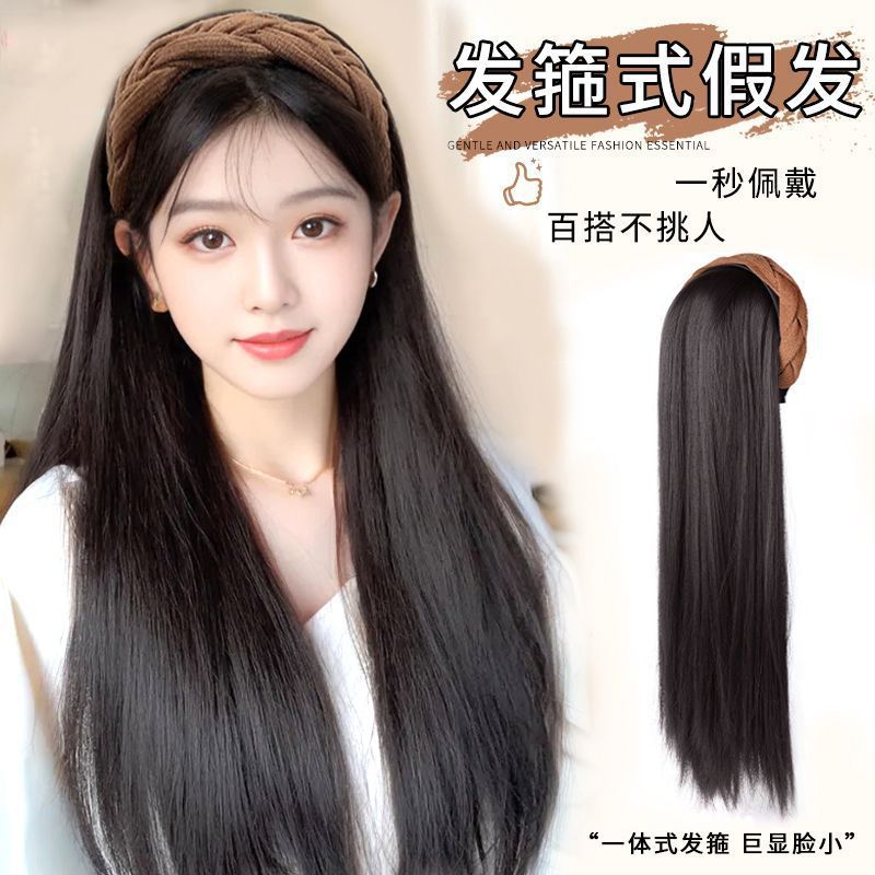 Peruca de cabello de mujer peruca de cabello negro largo recto aumento de cabello fibra química de alta temperatura en forma de U mitad de cabeza cubierta fábrica directa
