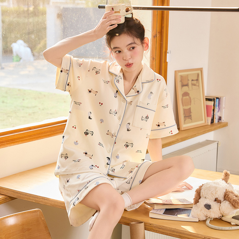 Pijama de mujer 2026 nuevo verano algodón damas de manga corta pantalones cortos set cardigans dibujos animados ropa para el hogar verano