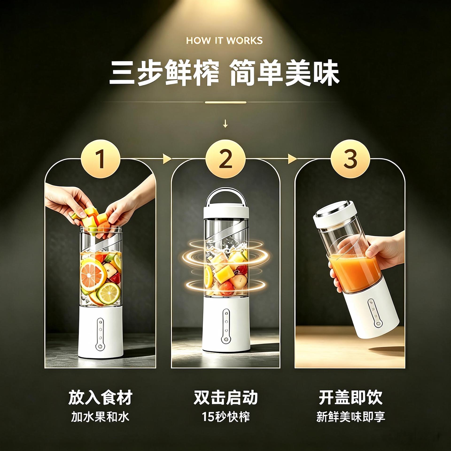 跨境便携式榨汁机无线高效家用USB充电小型多功能碎冰果汁榨汁杯
