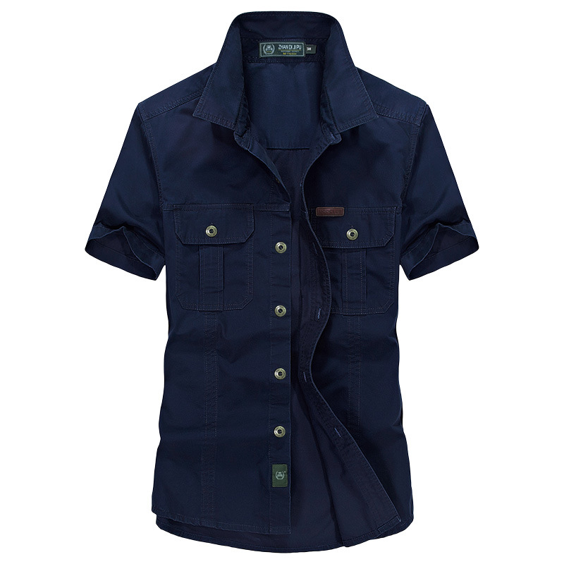 Verano 2024 nueva camisa de hombre de cuello suelto camisa de manga corta de color sólido camisa de hombre de mediana edad camisa casual