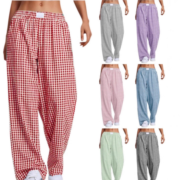 2025 Amazon Women's Plaid Boxer Briefs Casual Plaid Long Beach Pants Pockets
